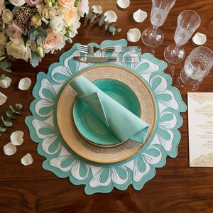 Charming Floral Cotton Embroidered <b>Placemats</b>, Colorful Scallop Edge <b>Table</b> Mats <b>for</b> Resort Dining, Weddings & Celebrations - Product Image 1