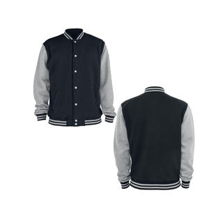 Men's Navy Gray Varsity Jacket Turn-<b>down</b> Collar Button Closure Regular Fit Autumn Wear Casual Style - Product Image 1