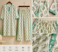 Ensemble Kurta Slim Fit à Col Halter Imprimé Floral Ethnique pour Mariage Formel, Pyjama en Coton avec Bordure Latérale, Tenue d'Été pour Femme