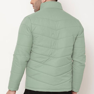 Men's Light Green Stand Collar Puffer Jacket Windproof Polyester Wadding Casual Autumn <b>Coat</b> <b>Zipper</b> Closure Slim Fit - Product Image 2