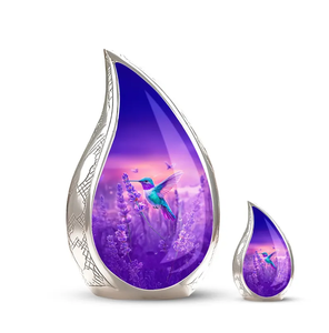 Urne funéraire en métal pour cendres, motif colibri violet, récipient commémoratif pour adulte, décoration funéraire - Product Image 3