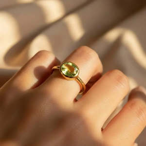 Handcrafted Brass <b>Gold</b> Plated Aquamarine Bezel <b>Ring</b> Minimalist Natural Stone IGI Certified Jewelry for Women HARI OM CREATIONS - Product Image 3