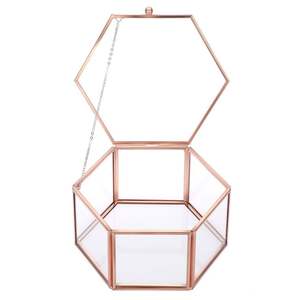 Boîte à bijoux en verre hexagonal or rose |   Terrarium en verre géométrique, récipient décoratif, organisateur de souvenirs pour mariage et décoration intérieure - Product Image 1