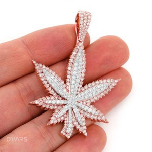 Pendentif Fleur et Feuille en Moissanite, Argent Sterling 925, Cannabis Sativa, Cannabis 420, Pendentif Hip Hop, Feuille d'érable - Product Image 3