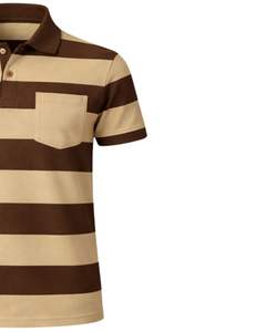 เสื้อโปโลชายลายทางสีน้ำตาลช็อกโกแลตและสีเบจ มีกระเป๋าเสื้อ ผ้าฝ้าย ทรงคลาสสิก แขนสั้น ผู้ผลิต OEM จำหน่ายส่ง - Product Image 4