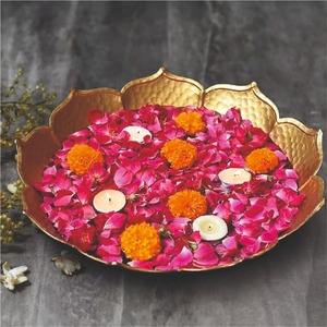 Luxury Handcrafted Brass Finish Urli Bowl Set Traditional Indian Flower Pot <b>Stand</b> for Luxury Hotel Office Lobby Interior Decor - Product Image 4