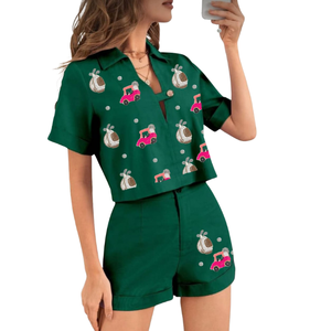 Novedades 2025: Conjunto de 2 piezas para mujer, top de golf y shorts por encima de la rodilla, con lentejuelas y bordados, transpirable, ideal para el día del partido. - Product Image 3