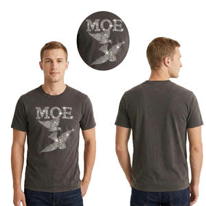 T-shirt de luxe pour homme avec logo personnalisé en strass, 100 % coton épais, motif oiseau en cristal, vente en gros OEM - Product Image 1