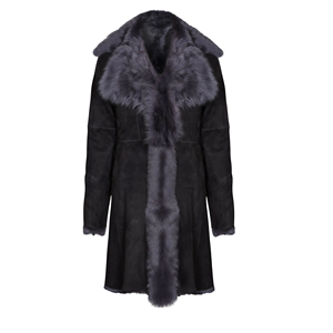 Manteau long en peau de mouton véritable gris pour femmes, vêtement d'extérieur raffiné pour l'hiver, mode par Novenza - Product Image 1