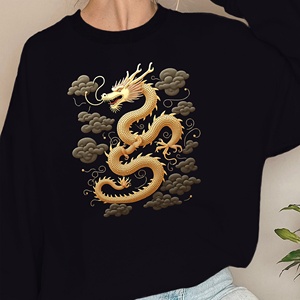 Sweatshirts pour femmes au design traditionnel dragon doré - Product Image 1