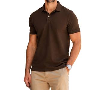 Polo en piqué bleu à manches courtes pour homme, couleur unie, décontracté, tricoté, coupe classique, boutons - Product Image 5