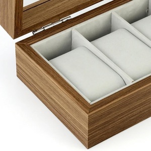 AHTE MANUEXPO UR-065 6-Slot Display Case Glass Lid Wooden <b>Soft</b> Velvet Interior Elegant Wrist Watch Storage <b>Box</b> for Men's Women's - Product Image 5