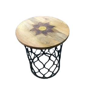 โต๊ะกาแฟไม้กลมสไตล์โมเดิร์นสไตล์คลาสสิกพร้อมกรอบโลหะสีดำด้านสำหรับห้องนั่งเล่นเฟอร์นิเจอร์ภายในบ้าน - Product Image 1