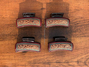 Western <b>Tooled</b> Leather <b>Hair</b> Clip Western Cowgirl <b>Hair</b> Claw Clip Cowhide <b>Tooled</b> Leather Claw Clip <b>Hair</b> <b>Accessories</b> - Product Image 4