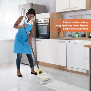 Commercial Cotton Yarn Dust Mop Reusable Self-Wringing Industrial Style Durable Flat Floor Cleaning Mop Long Metal Handle - Product Image 1