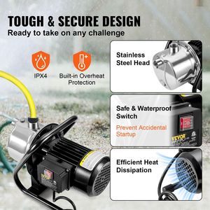 Pompa Portatile in Acciaio Inox da 1.1 HP 115V per Pozzi Poco Profondi con Portata di 978 GPH, Altezza 131 ft, Pressione Massima 40psi, Pompe Jet Booster per Irrigazione - Product Image 4