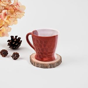 Ensemble de 2 tasses à thé en céramique émaillée bicolore, 60 ml, en grès, avec design texturé à bulles et cuillère, compatibles micro-ondes - Product Image 3