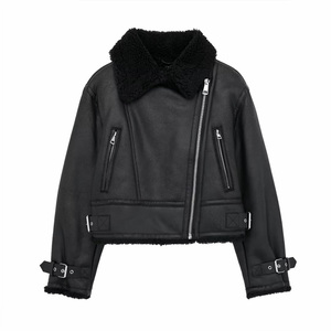 Chaqueta de Motero de Cuero Negra con Forro de Piel Sintética, Manga Larga, Resistente al Viento, para Invierno, Estilo Unisex para Adultos - Product Image 1