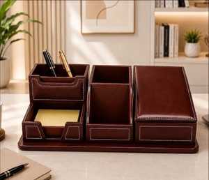 Premium Executive PU Leather Office Desk Organizer Set | <b>Memo</b> <b>Pad</b> Holder, Business Card Holder, Utility Storage Box - Product Image 4