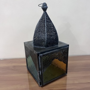 Artisan Design Moroccan Style Handmade Iron Lantern Decorative Candle Holder Color Glass Panels for Home Decoration <b>Easter</b> - Product Image 3