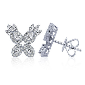Boucles d'oreilles clous de luxe en forme de fleur, moissanite taille brillant, sertissage pavé, argent 925, unisexe, minimalistes, pour mariage et usage quotidien - Product Image 3