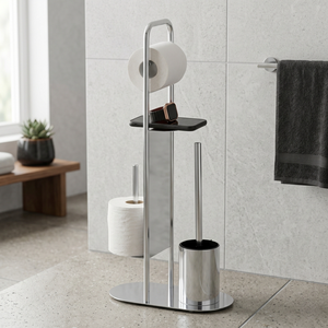 Modern Free Standing Toilet Paper Holder with Brush Holder Steel Oval Base Tiered Design <b>Bathroom</b> <b>Accessory</b> - Product Image 2