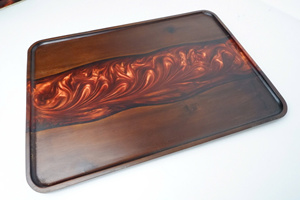 Modern Wooden Serving <b>Tray</b> With Turquoise Resin Inlay Rectangular Handmade <b>Storage</b> Holder For Living Room Tableware - Product Image 5