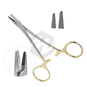 Portaagujas Baumgartner de 14 cm, Acero Inoxidable de Grado Quirúrgico, Carburo de Tungsteno, Mango Antideslizante Chapado en Oro, Instrumentos Médicos - Product Image 3