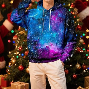 ODM Men Heavyweight Streetwear Purple Galaxy Sublimation Web Graphic Puff Print Rhinestone Hoodie Breathable Oversized Pullover - Product Image 2