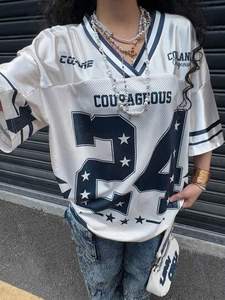 Women Loose Street Fashion American Football Jersey Breathable Mesh Polyester V Neck Graphic Number Oversized <b>Athletic</b> Top - Product Image 4