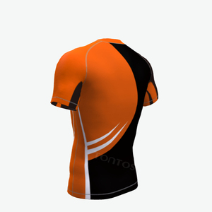 Rashguard à manches longues pour homme, color-block, orange et noir, imprimé par sublimation, UPF50+, séchage rapide, compression en spandex et polyester - Product Image 4