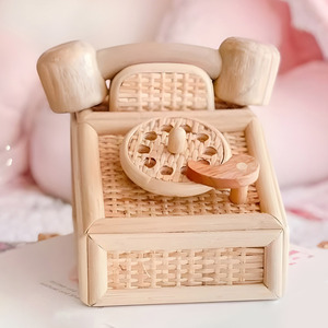 Children pretend play toy rattan telephone hot selling <b>miniature</b> telephones kid interactive toys - Product Image 1