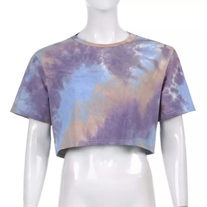 Custom Wholesale Women Tie Dye Crop T Shirt Short Sleeve Crew Neck Cotton Summer Casual Loose Fit <b>Vintage</b> Acid Wash <b>Tee</b> Tops Fit - Product Image 1
