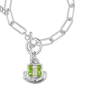 Bracelet chaîne argenté avec breloque bouclier, fermoir à bascule et détail pompon – Bijou décoratif élégant pour femme - Product Image 2