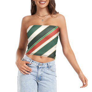 Diagonal Stripe Sublimation Tube <b>Top</b> Crop Red Green Gold Strapless Holiday <b>Party</b> <b>Top</b> <b>Christmas</b> Outfit for <b>Women</b> Cheap price - Product Image 5