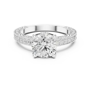 Bague de fiançailles et de mariage de luxe en or massif 18 carats avec halo caché de diamant de laboratoire de 2 carats, taille ronde, couleur E - Product Image 3