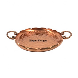 Plateau de service en cuivre, variété de plateaux de service en cuivre de forme ronde fait à la main, plateau de styliste pour maison et hôtel, vente en gros, 12 pièces - Product Image 2