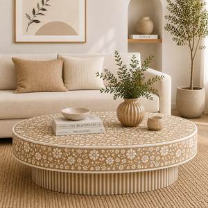 Table basse en os incrusté, meuble artisanal, pièce maîtresse artistique, design élégant pour salon et intérieur de maison - Product Image 1
