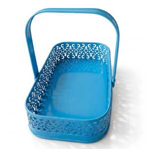 Panier à fruits rectangulaire en métal vert fait main de luxe avec poignée, capacité 6-10L, plateau de rangement portable, finition thermolaquée imperméable - Product Image 3