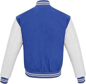 เสื้อแจ็คเก็ตวาร์ซิตี้สีน้ำเงินขาวสำหรับผู้ชาย สไตล์เลตเตอร์แมน ทรงปกติ ติดกระดุมด้านหน้า ปักลายเสื้อเบสบอล ชุดทีมแบบสั่งทำ - Product Image 2