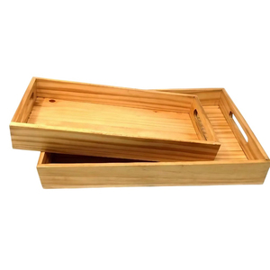 Plateau de service en bois écologique, design élégant, rectangulaire, avec poignées, pour table basse, plateau de service alimentaire, en solde - Product Image 6