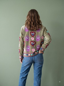 Morvi-Fab 2026 #69 <b>Women</b>’s Olive Green Embroidered Cotton Jacket, Colorful Floral Suzani Embroidery, Boho Casual <b>Outerwear</b> - Product Image 4