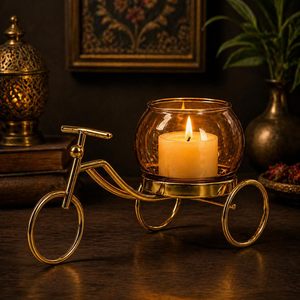 Decorative Metal Tricycle Candle <b>Holder</b> with <b>Glass</b> Bowl Gold Finish <b>Tea</b> <b>Light</b> <b>Holder</b> Stand for Home Decor Tabletop - Product Image 3