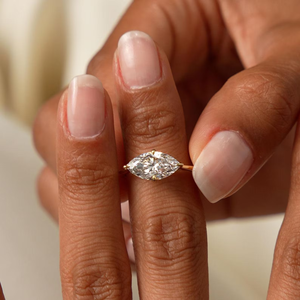 แหวนหมั้นเพชรทรงมาร์คีส์ 1.50 กะรัต เพชรเพาะเลี้ยงแบบ East-West ทองคำแท้ 14k แหวนแบบมินิมอลลิสต์ แหวนเพชรเม็ดเดี่ยว เครื่องประดับชั้นดี - Product Image 3