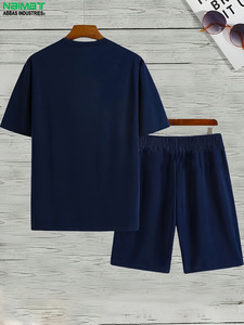 Ensemble de shorts bermuda pour homme Naimat, décontracté, taille élastique, coton respirant, tricoté 220g, option logo personnalisé, haute qualité, color block - Product Image 3
