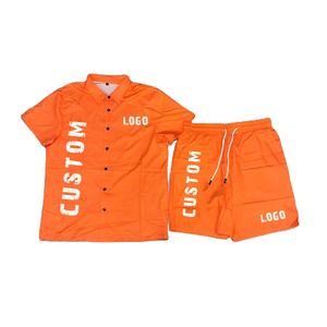 2025 impression personnalisée Logo été hommes décontracté 2 pièces ensembles à manches courtes bouton t-shirt et short universitaire imprimé survêtements - Product Image 4