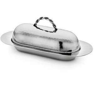 Élégante becasse à beurre en métal argenté avec couvercle, bordure ornée, rectangulaire, pour service de table et rangement de cuisine - Product Image 6