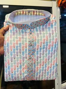 Pyjama Kurta traditionnel en coton pour homme avec broderie multicolore pour Diwali et les occasions de mariage - Product Image 3