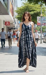 Women Flowy Black Tie Dye Maxi <b>Dress</b> Sleeveless Strap V Neck <b>Boho</b> Loose Fit Rayon <b>Long</b> <b>Dress</b> For Women - Product Image 5
