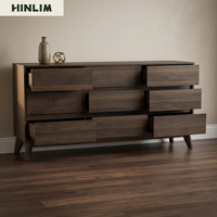 Aparador Moderno de Madera de Nogal de 1.5M, Mueble de Almacenamiento de Madera Sólida para Dormitorio y Comedor